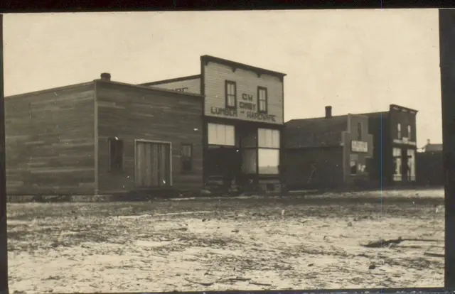 Main Street, Brownlee, with lumber and hardware store
